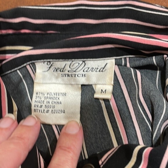 Vintage Fred David 70's Striped Stretch Shirt Turn Back French Cuffs - Size M - Picture 7 of 8